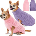 2 Pack Dog Sweaters for Small Dogs Turtleneck Pullover Cable Knit Puppy Stretch Clothes Chihuahua Yorkie Pomeranian Toy Poodle Boy Girl Pets Winter Doggie Clothes (S, Pink & Purple)