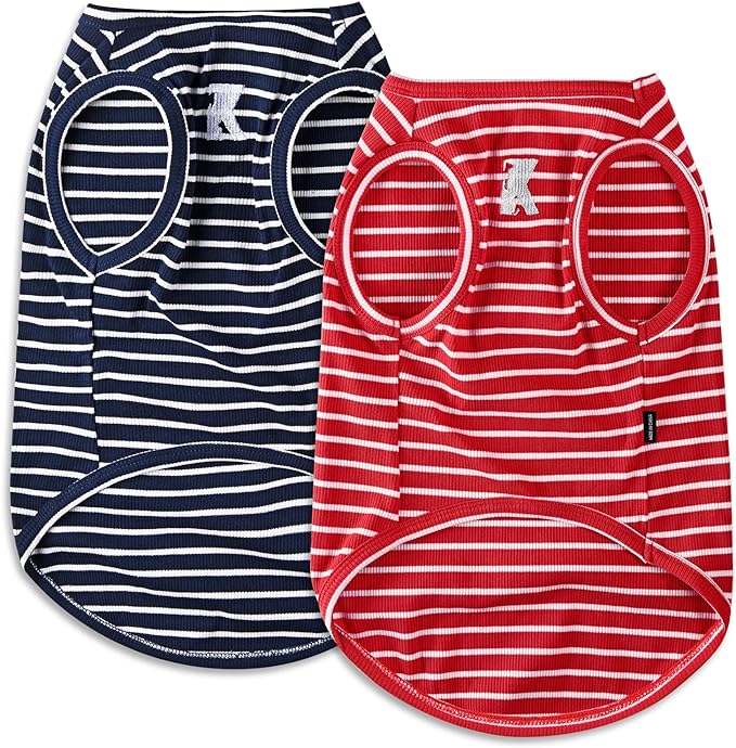 Koneseve Dog Shirt Vest Lightweight Stretchy Dog T-Shirts Soft Cool Shirts Sleeveless Stripe Vests Breathable Clothes for Puppy Kitty Cats Small Medium Large Dogs 2 Pack Red + Blue [ 2XL ]