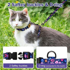 Hikiko Cat Harness and Leash Set Escape Proof Adjustable Walking Travel Cute Kitten Harness for Small Medium Large Cats (Navy Blue Floral, M)