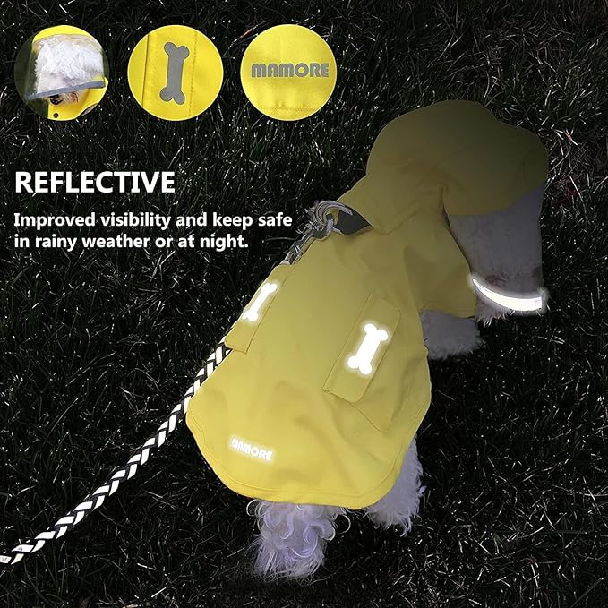 Dog Raincoat,Waterproof Rain Poncho with Hoodie, High Reflective Adjustable Pet Rain Jacket with Leash Hole for Small Medium and Large Dogs (Orange, Small: 9-13lbs)