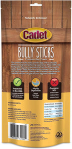 Cadet Bully Sticks for Small Dogs, All-Natural Beef Pizzle, Rawhide-Free Long-Lasting Dog Chews for Aggressive Chewers, 4 Count