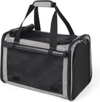 YUDODO 25 lbs Lightproof Soft Sided Large Cat Carrier for Small Dog Pet Airline Approved Travel Bag Puppy Carriers with Side Pockets & Reflective Mesh, Foldable Portable for Outdoor Car Grey