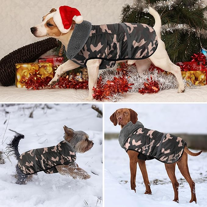 Dogcheer Warm Dog Coat, Waterproof Dog Jacket Christmas Puppy Winter Coat with Buckle, Reflective Adjustable Pet Snow Jacket Fleece Sweater for Small Medium Large Dogs - Dusty Pink Camo, S