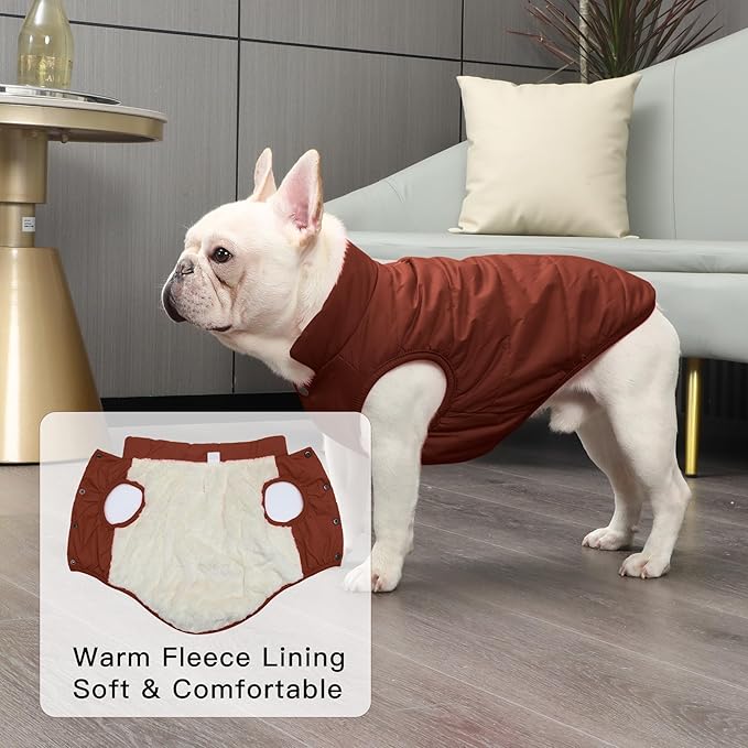 2 Layers Fleece Lined Warm Dog Jacket for Puppy Winter Cold Weather,Soft Windproof Small Dog Coat,Brown S