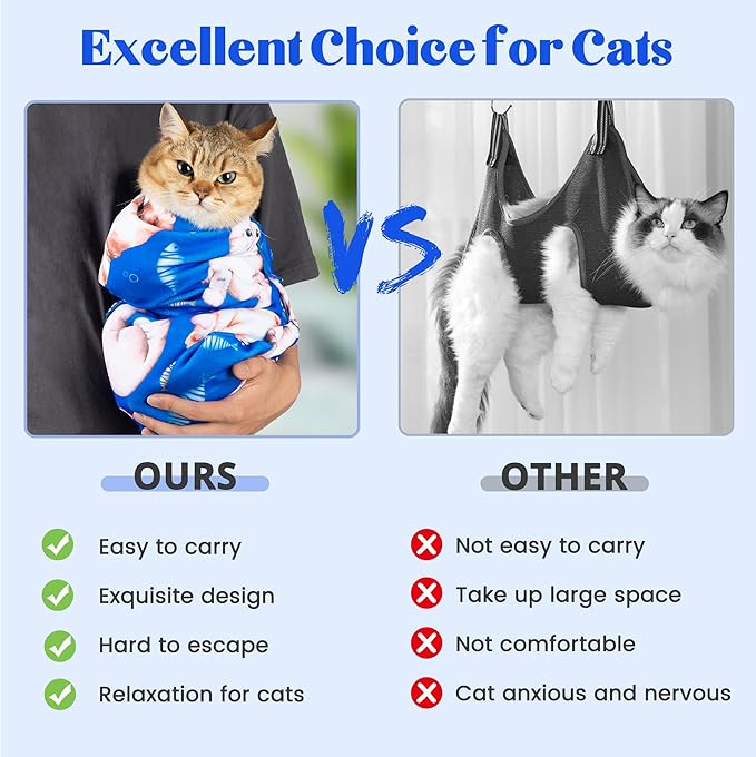 21.7“ Cat Wrap for Cutting Nails Self-Adherent Fabric Cat Wrap for Grooming Cat Restraint for Nail Clipping Anti-Escape Cat Calming Wrap Within 6lbs