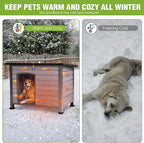 GUTINNEEN Large Outdoor Insulated Dog House Indestructible Dog Shelter Weatherproof Dog Kennel with Chew-Proof Metal Frame, Openable Roof for Small to Large Dog Breeds (Grey, 33.5"L x 22"W x 25.2"H)