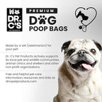 Certified 65% PCR (Post Consumer Recycled) Plastic and 35% Plant Based Dog Poop Bags - Dr. C's ONE OF A KIND Dog Poop Bags - 120 Bags / 8 Rolls, NO NEW PLASTICS USED, Unscented, Earth Friendly