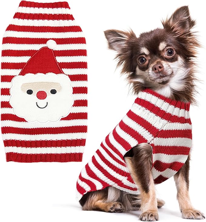 PETCARE Santa Dog Sweater Christmas Funny Cute Red Striped Cat Sweater Vest Pet Holiday Dog Clothes Puppy Sweaters for Small Medium Large Dogs Cats Fall Winter Outfits Xmas Dogs Costume,X-Large