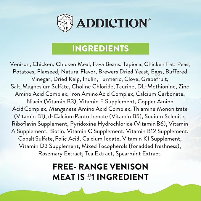 Addiction Viva La Venison Grain-Free Dry Cat Food - with Premium Venison to Support Muscle Development & Maintenance - High-Protein Recipe with Chicken & Low Carb - Made in New Zealand - 4lbs (2-pk)
