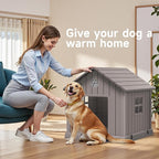 Vixzen 38in Large Outdoor Dog House,Durable Water Resistant Resin Dog House,Doghouse for Small to Large Dogs Indoor or Outside,with Air Vent and Elevated Floor,Gray