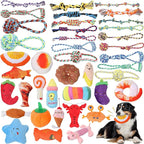 Leyndo 40 Pack Dog Chew Toys for Aggressive Dogs Plush Squeaky Rope Toys for Medium and Large Breed Pet Tug of War Teething Chew Tug