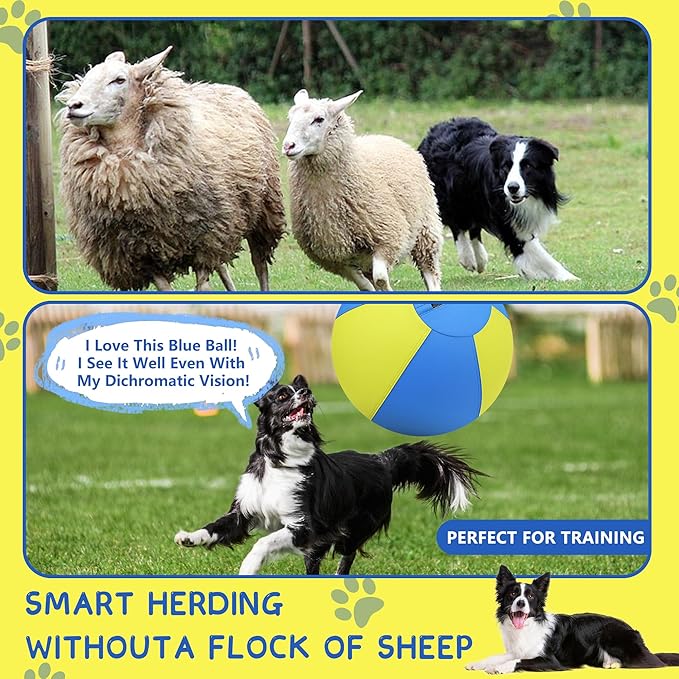 Herding Ball for Dogs and Horses - 25" Jolly Ball for Dogs, Agility Training Equipment, Herding for Australian/German Shepherd, Improved Bite-Resistant, Reinforced Sewing Dog Toys - Blue Large