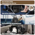 Top and 2 Sides Expandable Cat Carrier 17x11x11, TSA Airline Approved Dog Carriers for Medium Dogs, Soft-Sided Pet Carrier with Self-Locking Zippers for Kitten,Rabbit, Puppy, Guinea Pig Black White