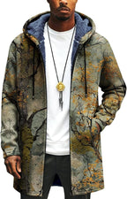 Mens Long Cardigan Hoodies Full Zip Fleece Lined Jackets Fashion Knitted Color Block Hooded Coat with Pockets