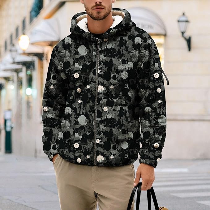 Men's Camouflage Hunting Fleece Lined Hoodie Camo Jackets Zip Up Long Sleeve Casual Winter Coats Hood Outerwear