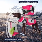 IECOii Large Dog Coat with Harness Built in,Reflective Waterproof Dog Coat for Giant Breeds - Zip Up Fleece Jacket for Dogs,Great Dane Winter Coats Warm Snowsuit for Cold Weather, Rosered, 4XL