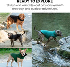 Furhaven Reversible XS Dog Coat, Washable & Insulating w/ Leash Access - Faux Fur & Quilted Fleece Flex-Fit Jacket - Black/Green, Extra Small