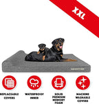 The Dog’s Bed Orthopedic Headrest Dog Bed XXL Grey Linen, Memory Foam, Pain Relief for Arthritis, Hip & Elbow Dysplasia, Post Surgery, Lameness, Waterproof Washable Cover