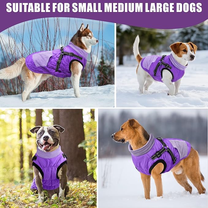 Mosucoirl Warm Dog Coats Pet Clothes, Waterproof Dogs Jacket Reflective Pet Outfits Winter Dog Cold Weather Coat Cozy Snow Jackets Vest for Small Medium Large Dogs Puppy Doggie (Purple, L)