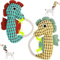 Crinkle Dog Toys Squeaky Plush No Stuffing Cute Puppy Stuffless Tough Rop Pull Toy, Fun Dog Stuffed Animals Durable Chew Set for Small Medium Large Pup (Large, Yellow+Green Seahorses)