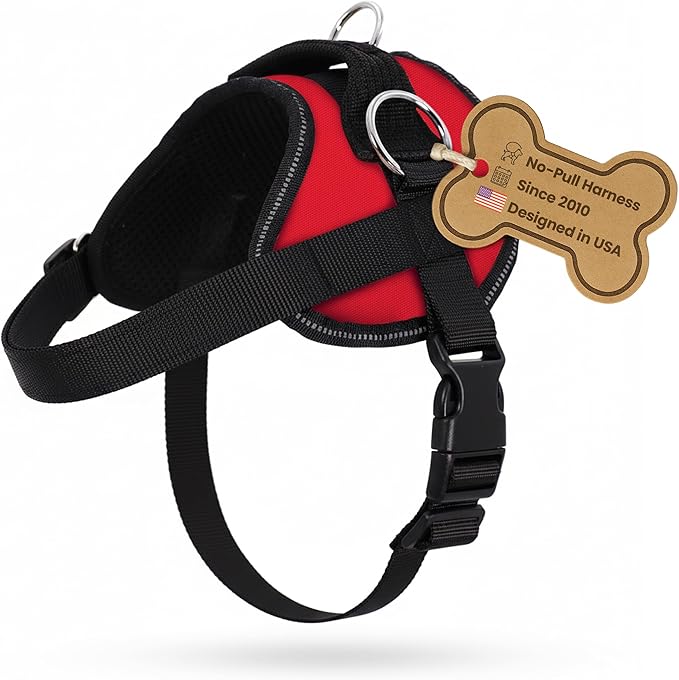 Bark Appeal Red No-Pull Dog Harness for Medium to Large Sized Pets – Adjustable, Reflective Vest with 3 Leash Clips for Added Control, Easy Walks & Training – Large