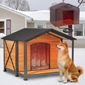 Extra Large Heated Dog House, Outdoor Dog House Insulated for Winter with Heating Pad, Weatherproof Wooden Dog Kennel with Porch, Sturdy Iron Frame & Openable Roof for Easy Cleaning (41.6" L)