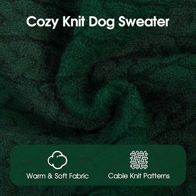 SAWMONG Dog Sweater, Dog Sweaters for Small Dogs Girls Boys, Pullover Turtleneck Knitted Doggy Sweatshirt, Cold Weather Pet Clothes（Green, Small