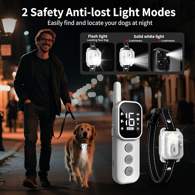 Dog Training Collar,Dog Shock Collar with Remote Control, 3300FT and 4 Training Modes Beep,Vibration,Safe Shock,LED Light,IPX7 Waterproof Rechargeable E-Collar for All Breeds (8-150 lbs)