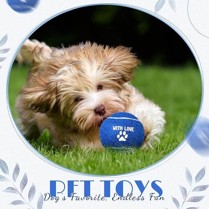 Soulchen 25 Pcs Wedding Favor Tennis Balls for Dogs 2.5 Inch with Love Paw Print Design Navy Blue Dog Toys Balls with Black Mesh Bag for Pet Training Exercise Fetch