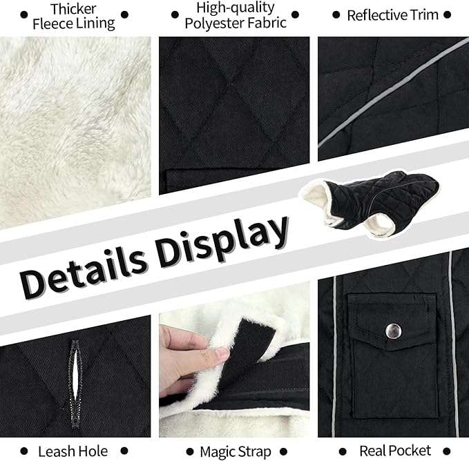 Malier Dog Winter Coat, Windproof Dog Cold Weather Coats with Real Pocket, Winter Extra Warm Pet Coat Fleece Jacket Reflective Clothes for Small Medium Large Dogs and Puppy (Black, X-Large)