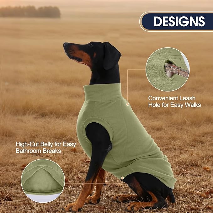IECOii 2 Pack Large Dog Fleece Sweater 3XL - Fleece Pullover Sweaters for Labrador Boy Girl, Warm Stretchy Fall Winter Coat with Leash Hole, Machine Washable, (Size XXXL, Light Green & Army Green)