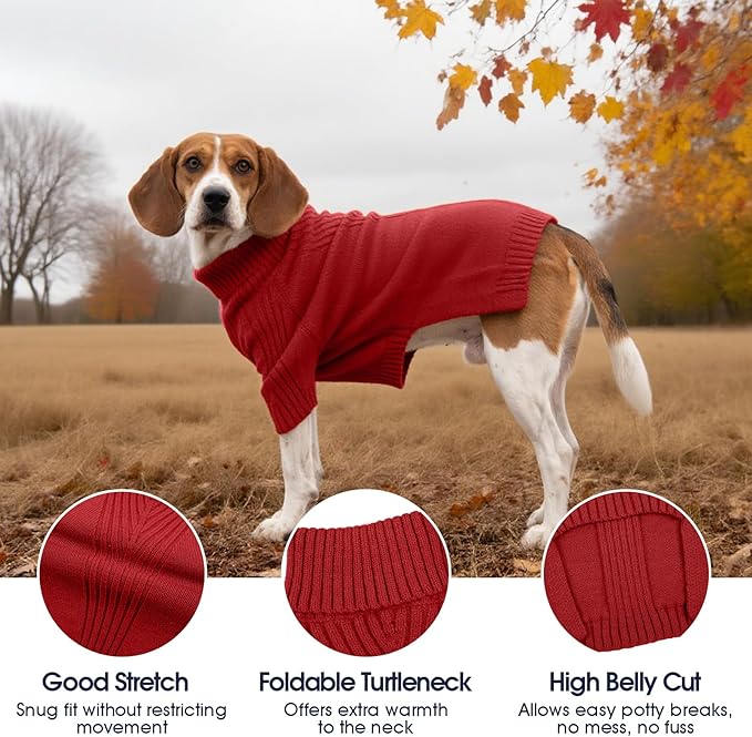 IECOii Dachshund Sweater,Turtleneck Dog Sweater for Small Medium Dogs Girl Boy,Stretchy & Breathable,Warm Knitted Pullover Coat,High Neck Knitwear for Cold Weather Indoor & Outdoor Wear (Red,M)