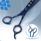 Professional Dog Grooming Scissors/Shears, Straight, with Paw Prints for Dogs, Cats & Pets (Right Handed, Blue, Stainless Steel 8 Inch)