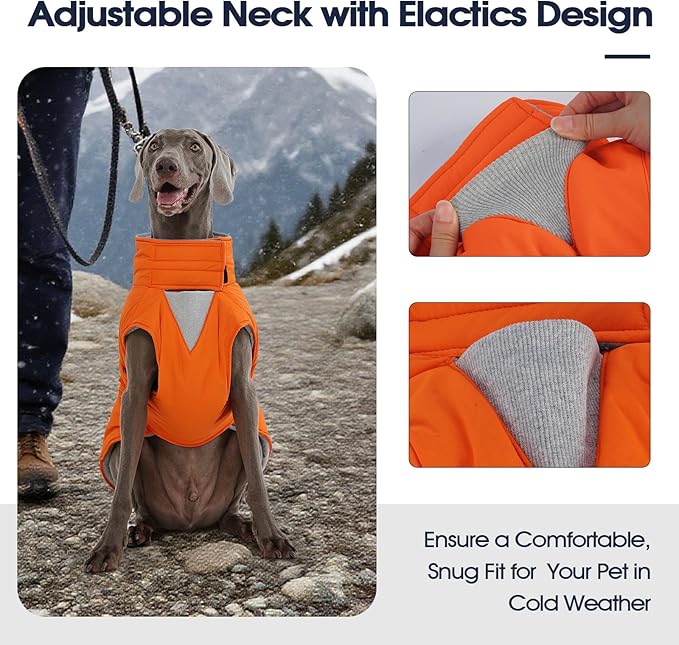 IECOii Dog Jackets for Large Dogs Winter - Reflective, Adjustable & Windproof Winter Coat with Comfortable Fleece Lined Vest for Daily Walk, Running, Ski Trips, Waterproof, Orange, Size 2XL
