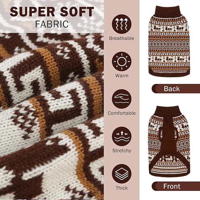 SCENEREAL Turtleneck Dog Sweater for Small Medium Large Dogs Girls Boys, Knit Pet Pullover Puppy Clothes Cold Weather Coats, Holiday Outfits Sweatshirt for Christmas, Khaki ML