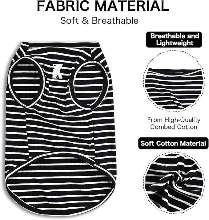 Koneseve Dog Shirt Vest Lightweight Stretchy Dog T-Shirts Soft Cool Shirts Sleeveless Stripe Vests Breathable Clothes for Puppy Kitty Cats Small Medium Large Dogs 2 Pack Black + Grey [ S/Small ]