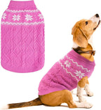 Warm Winter Pink Dog Sweater - Female Cold Weather Pet Clothes for Small Medium Large Dogs Girl Indoor Outdoor, Soft Classic Knit Puppy Apparel Coat