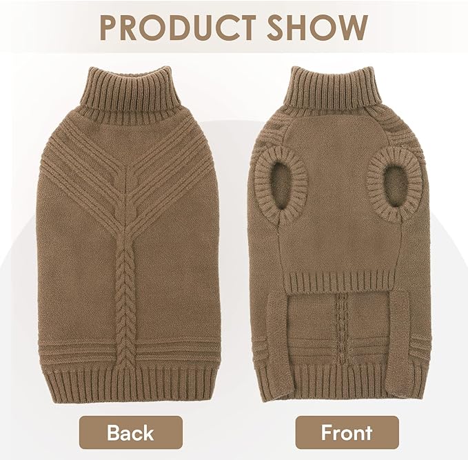 Dog Sweaters for Large Dogs Male Female Pet Knitwear Classic Puppy Warm Pullover Turtleneck Cold Weather Clothes for Pitbull(Brown, XL)