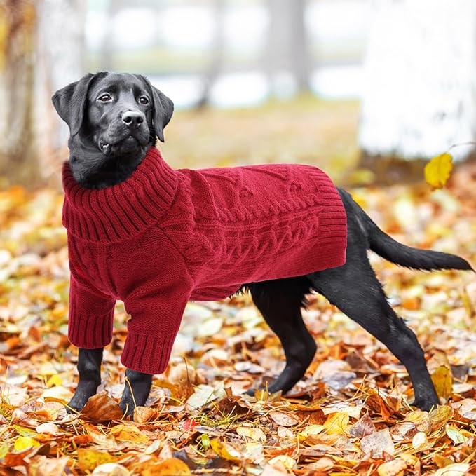 ASENKU Knitted Dog Sweater, Pullover Big Thermal Dog Winter Sweater, Turtleneck Doggy Sweaters for Large Medium Dogs Boy Girl,Warm Pet Sweatshirt for Boston Terrier,French Bulldog,L