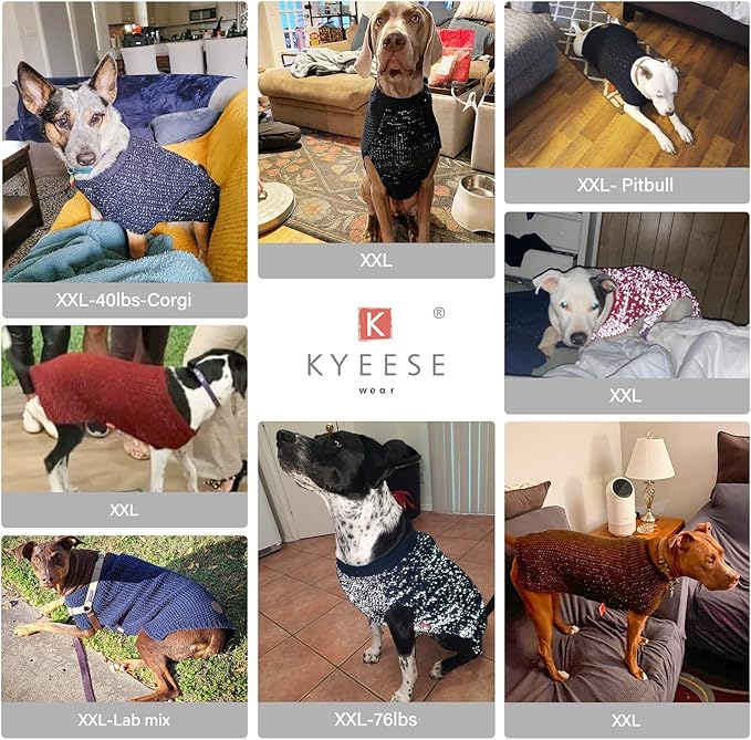 KYEESE Dog Christmas Sweater for Large Dogs with Leash Hole Warm Pullover with Reflective Yarn Male Thick Stretchy Knitwear Winter Soft Pet Coat boy Cold Weather Comfy Dog Sweaters,Red, XX-Large