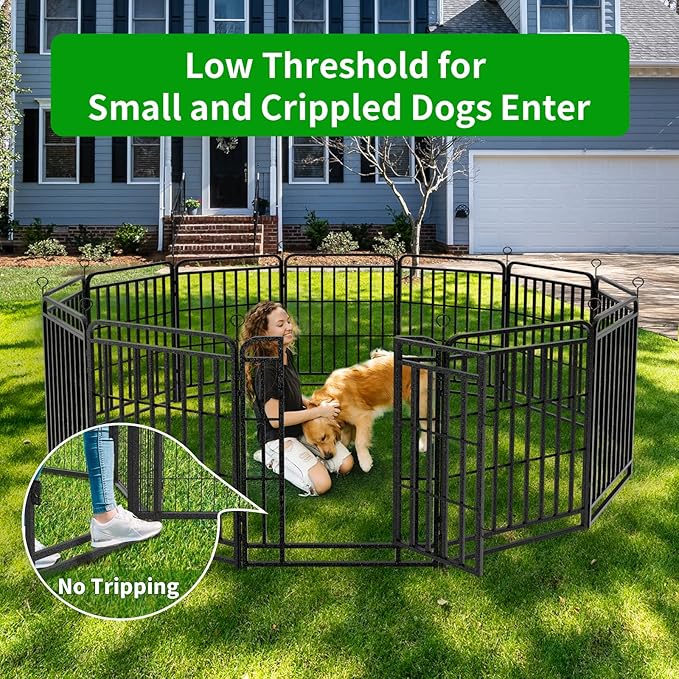 Square Steel Pipe Dog Fence Outdoor 32 Piece Panels 40" Height Anti-Rust Heavy Duty Dog Playpen with Doors Portable for Yard RV Camping, Total 71FT, 406 Sq.ft, Snowy Black