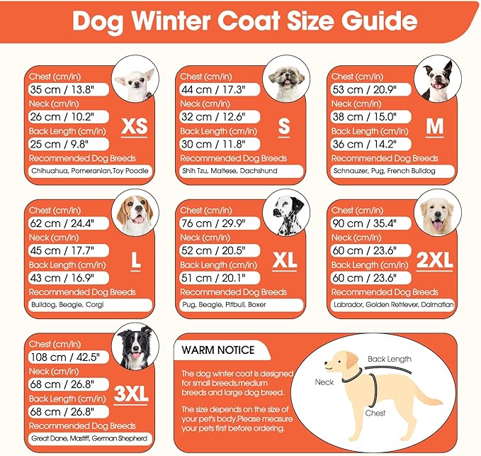 BRKURLEG Dog Winter Jackets for Medium Dogs, Dog Coat with Harness Built in, Dogs Snowsuits with Zipper, Waterproof Windproof Pet Puffer Jacket Fleece Vest for Pug, French Bulldog, Orange M