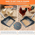 Chicken Poop Scooper & Rake 2-in-1, Pooper Scooper with 13in Wider PP Head & Adjustable Stainless Steel Handle, 33''-69'' Sand Sifting Shovel Litter Scooper for Chicken Coop/Small Farm Animals, Gray