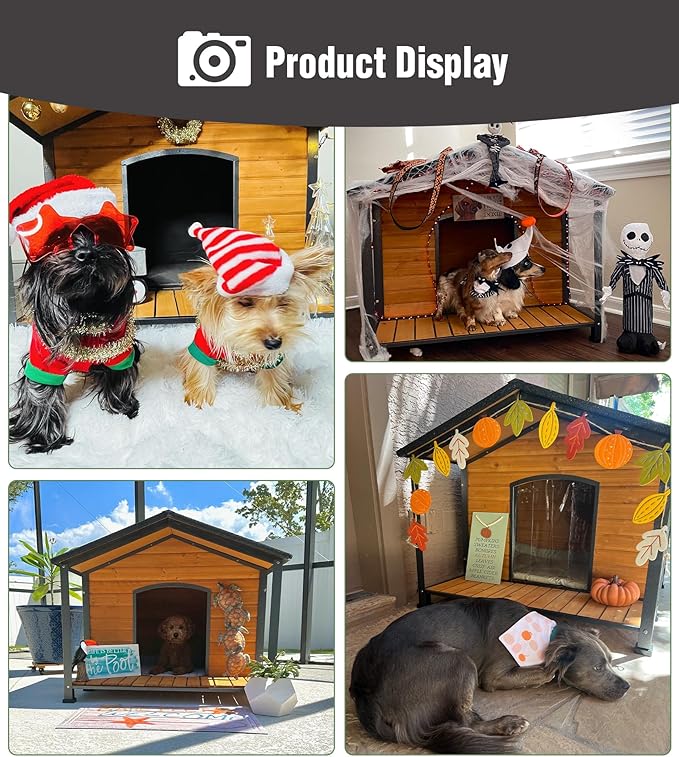 Extra Large Dog House Outdoor with Porch, Weatherproof Wooden Dog Kennel with Asphalt Roof & Full Iron Frame for Large Dogs