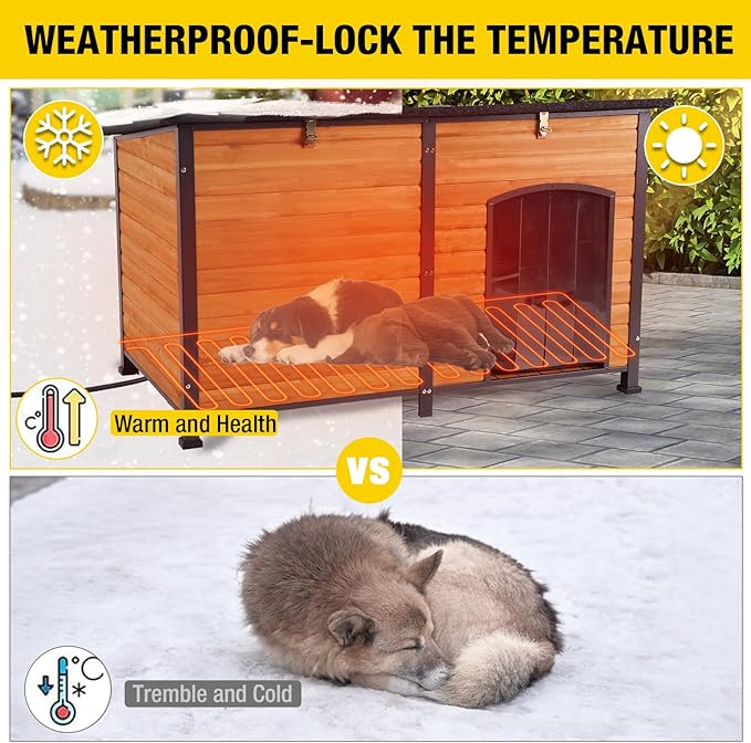 59.1" Extra Large Heated Dog House with Electric Heating Pad,Outdoor & Indoor Dog Kennl with Insulated Liner Keep Warm in Winter, Waterproof Pet Shelter, Strong Metal Frame