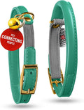 WAUDOG Ultra Soft Rolled Leather Cat Collar with Removable Bell, Safety Elastic Strap and QR ID Tag - Soft Padded for Small, Medium, and Large Cats - Round Kitten Collar for Male and Female Cats
