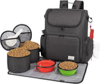 Modoker Dog Travel Bag Backpack, Airline Approved Pet Accessories Organizer for Dog and Cat with Shoulder Strap, 2 Dog Food Storage Containers, 2 Collapsible Dog Bowls,1 Pet Mat, Black