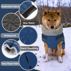 PETDSH Dog Coat Large, Built-in Harness Dog Jacket with Warm Fleece Lining, Waterproof Reflective Dogs Winter Coat, Pet Coats with Pocket and Trash Bags (Navy Blue, X-Large)