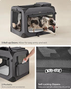 Feandrea 36 Inches Collapsible Soft Dog Crate, Portable Travel Dog Crate for Indoor and Outdoor Use, Dog Carrier Kennel with Safety Zippers, for Living Room, Car, Travelling, Camping, Gray UPDC90G01