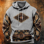 HOTYD Mens Western Aztec Sweatshirts Long Sleeve Fall Fashion Drawstring Pullover Vintage Graphic Cowboy Hoodie for Men